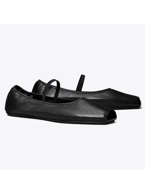 Tory Burch Runway Squared Toe Mary Jane Leather Ballet Flats